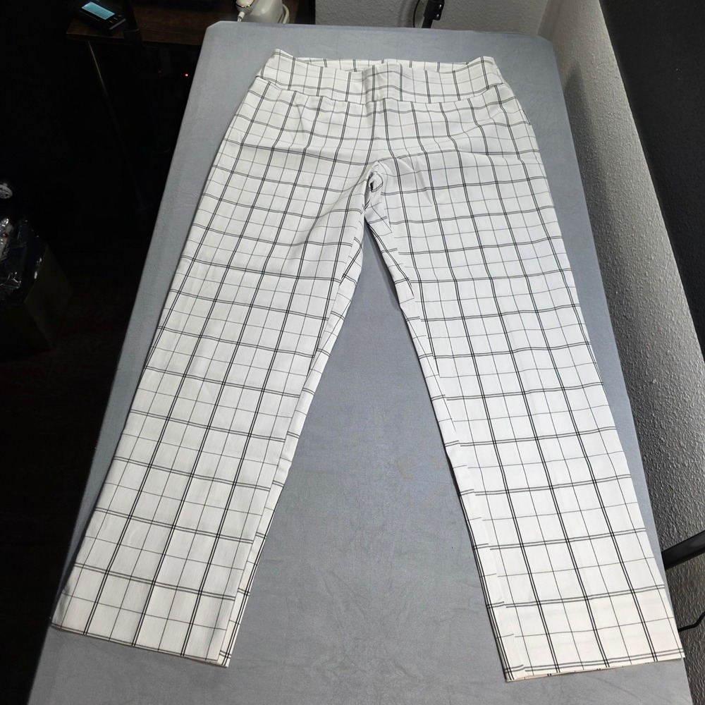 Zac & Rachel Womens White Black Windowpane Check Pull On Dress Pants Size 12